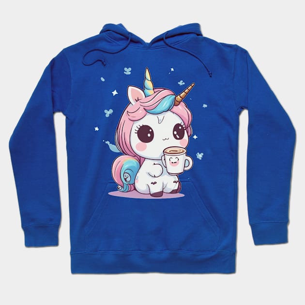 Cute unicorn with coffee Hoodie by Majkel&Majkel